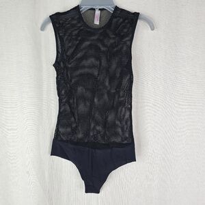 Commando Womens Small Mesh Fishnet Sleeveless Black Tank Tip Thong Bodysuit